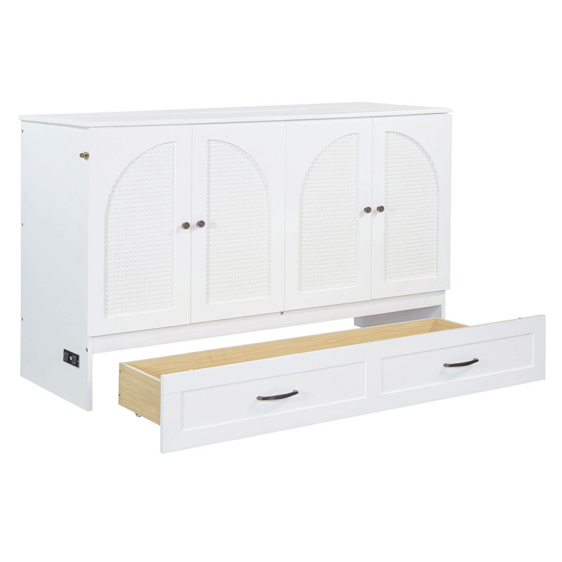 Grand lit escamotable avec grands tiroirs, Blanc