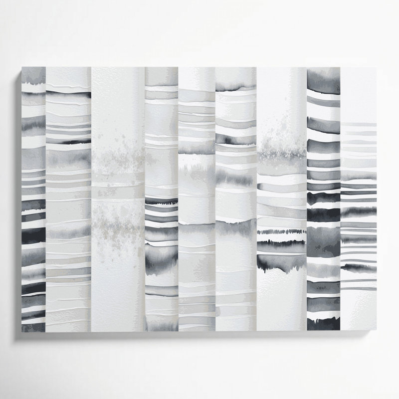Horizontal Striped Snow White Light Grey Blue Canvas Wall Art, 12" H x 18" W