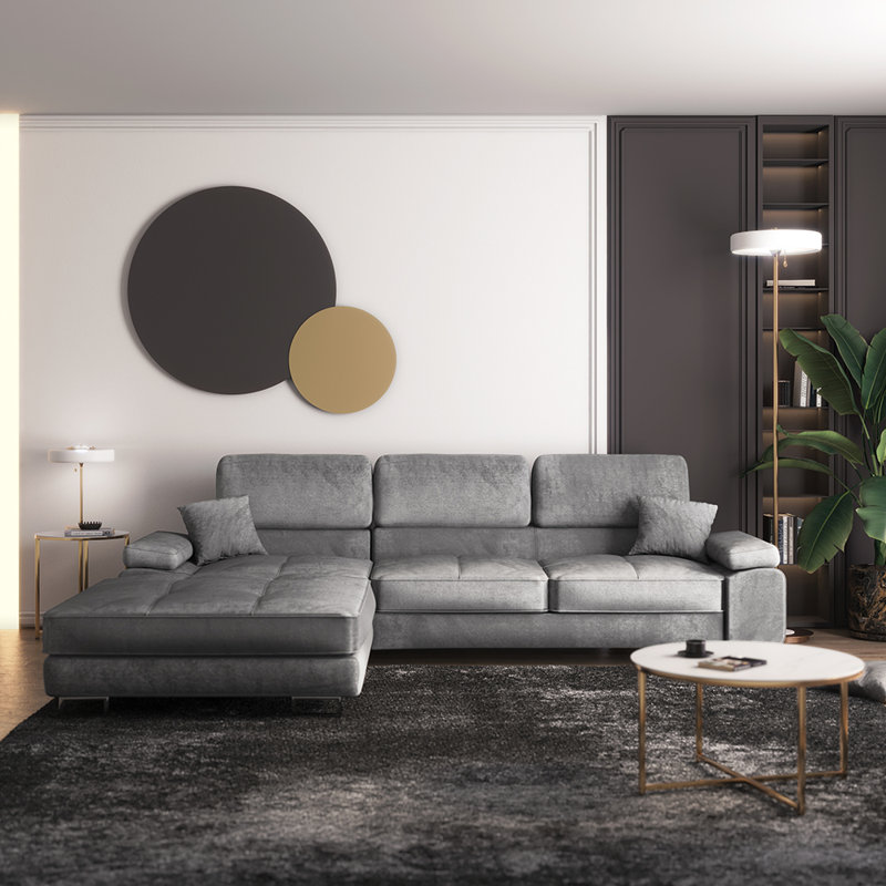 Haverstraw 5 Seater Velvet Corner Sofa with Storage, Left Hand Facing, Light Grey
