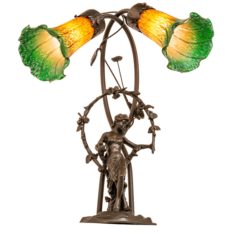 Meyda Tiffany & Stained Glass Table Lamp, Amber/Green