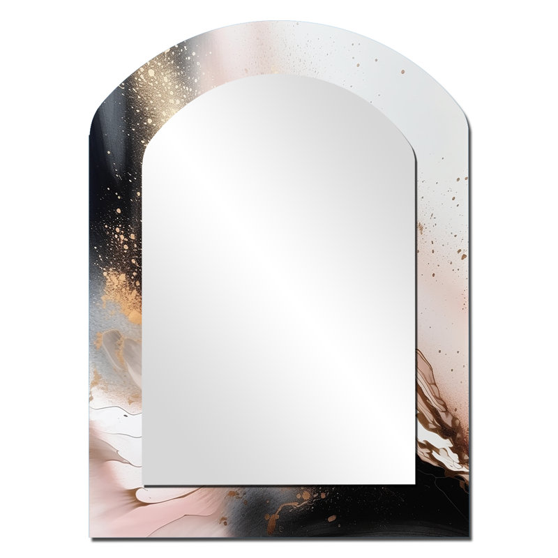 Black Gold Marble Texture - Marble Asymmetrical Mirror, Black Arch Decorative Wall Mirror, Printed Metal Art, 34" x 25"
