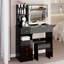 Coiffeuse Raze avec miroir coulissant à DEL, tabouret et rangement polyvalent
