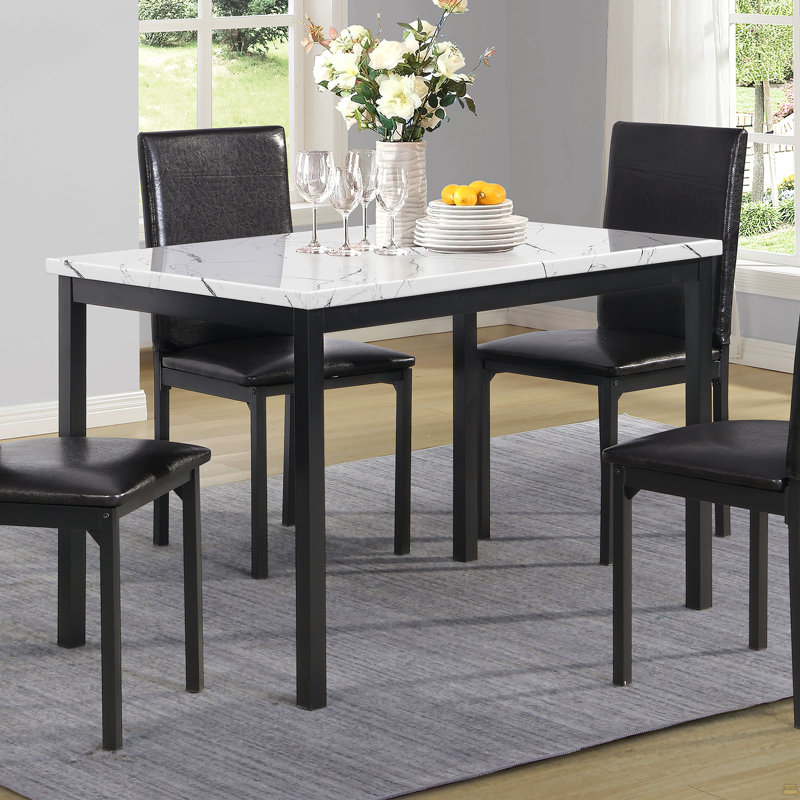 Table de salle à manger en métal avec plateau en faux marbre Noyes