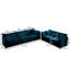 Canapé de salon en chenille bleue, 2+3 places, avec assise profonde et confortable, mousse de qualité et structure en bois.