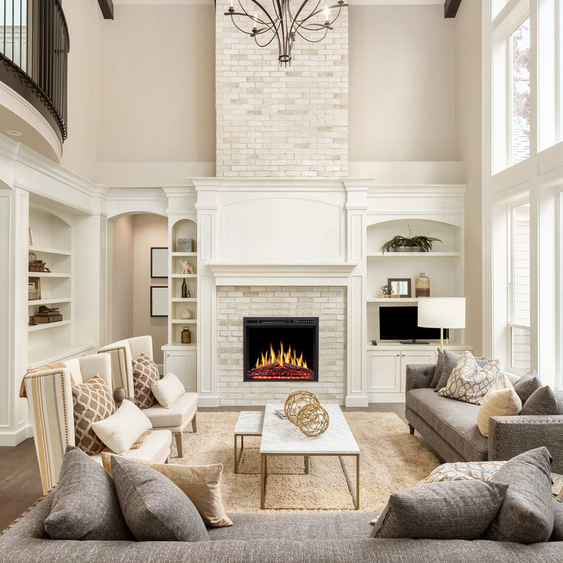 36"Electric Fireplace Insert,Four 3D Color with Log and Flame, Adjustable Flame Speed, 23.57" H x 27.36" W x 6.5" D