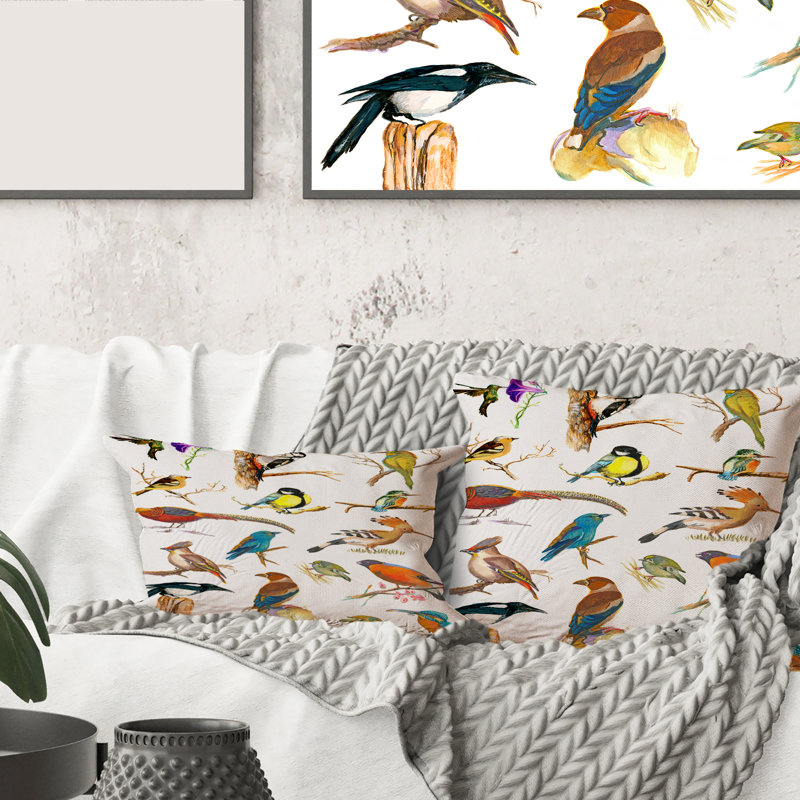 Housse et insert de coussin carré Vibrant Birds Plancard, 16" x 16"