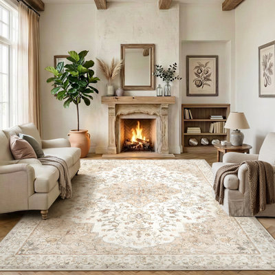Chenille Washable Floral and Oriental Indoor Rug