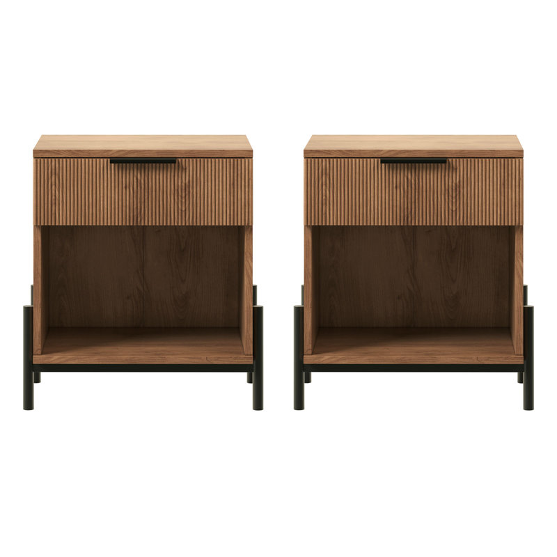 Ridvan 1-Drawer Nightstands with Open Cubby, Mocha