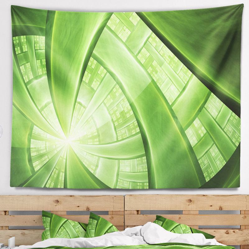 Tapisserie à tiges de plantes exotiques vert abstrait, H 32 po x l 39 po