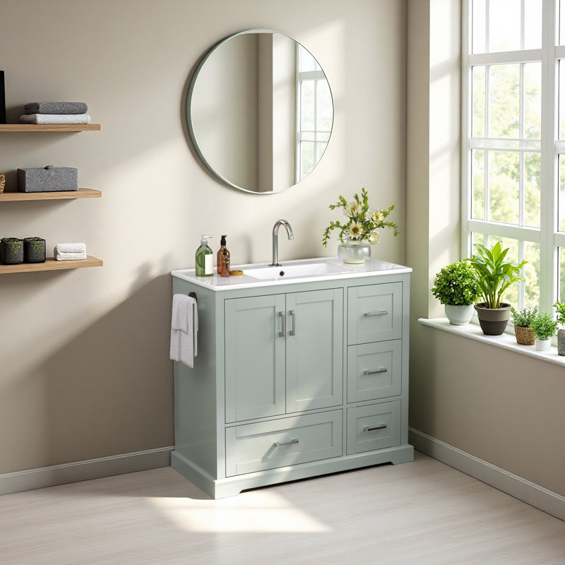 Meuble-lavabo 42 po avec lavabo en céramique, Vert menthe