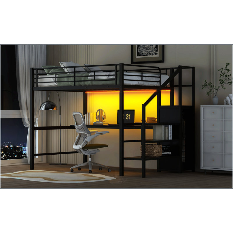Lit mezzanine double en métal avec bureau