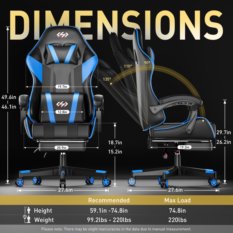 HLDIRECT Gaming Chair with Pocket Spring Cushion, Video Game Chair, Gaming Computer Chair, Ergonomic Chairs with Headrest and Lumbar Support for Adults, Swivel PU Leather Office Chair