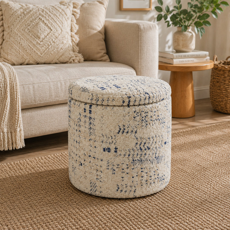 Hugh 40cm Wide Round Abstract Footstool Ottoman