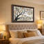 Tableau mural sur toile représentant un arbre de style vitrail aux feuilles turquoise et orange.-824752125