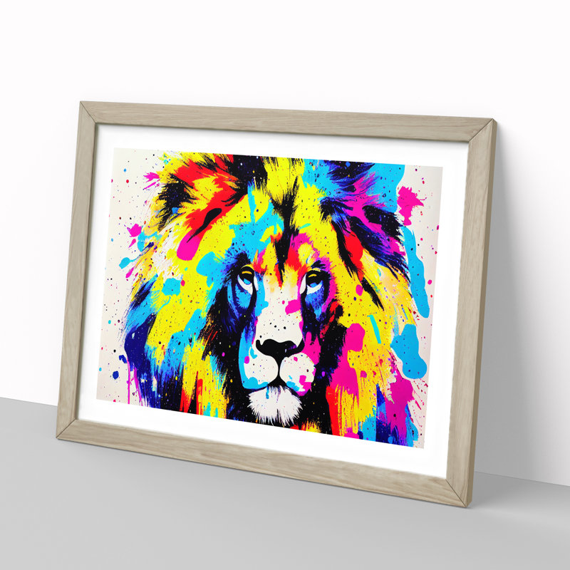 Colourful Lion Vol.6 Abstract - Print, 25cm H x 34cm W x 2cm D, Oak Framed