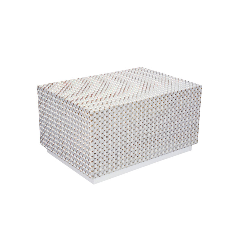 Elegant White 34" Rectangular Coffee Table with Sculptural Dimpled Design