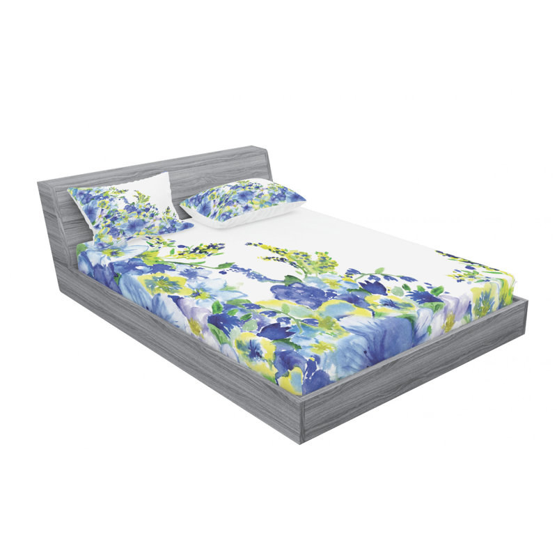 Microfiber Floral Sheet Set, Full Sheet Set with Fitted Sheet