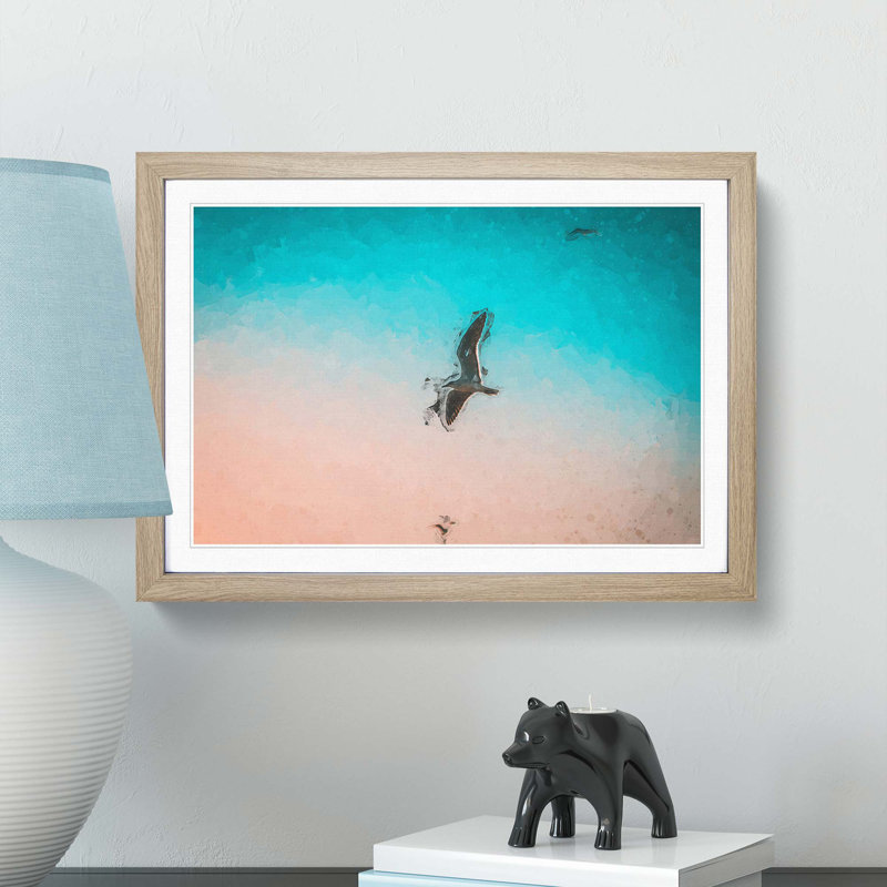 Soaring Seagulls in Abstract - Picture Frame Graphic Art Print, Oak Framed, 36cm H x 48cm W x 2cm D