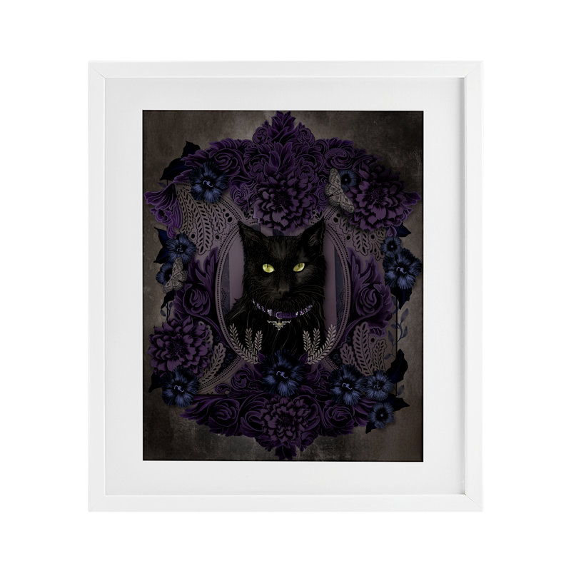 «Black Cat with Gothic Florals», reproduction encadrée sous verre, design par Lori Mosley, H 16 po x l 13 po