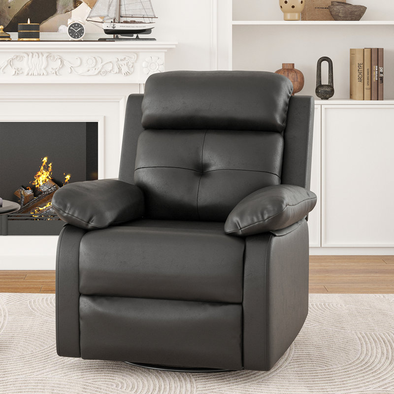 Upholstered Black Cat Scratch-Resistant Fabric Swivel Rocker Recliner, Black