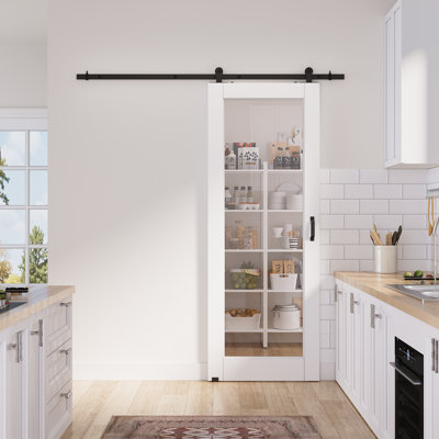 30in.x 80in.1 Lite Clear Glass White Door Slab Prefinished Surface With All Barn Door Hardware Kit