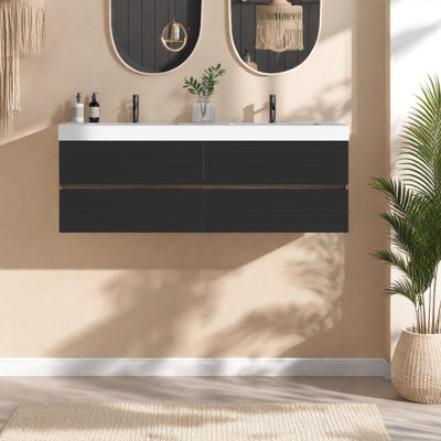 Meuble-lavabo moderne et spacieux avec design en bois et lavabo haut de gamme pour salle de bain