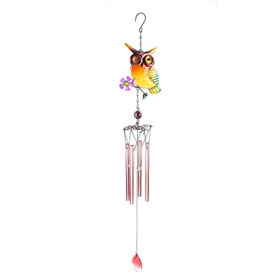 aeolian bells European Style Owl Wind Chime Metal Pendant Inventive Glass Painted Outdoor Garden Balcony Pendant