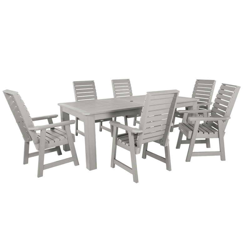 Midwest 6 - Person Patio Dining Set with Rectangular Table, Harbor Gray,  30"H x 42"W x 84"L