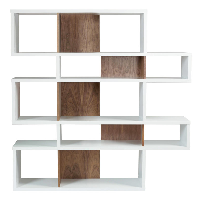 Geometric Bookcase, Matte White / Walnut