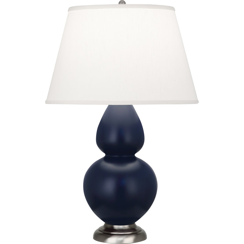 Double Gourd Table Lamp, White , Matte Steel Blue/Antique Silver