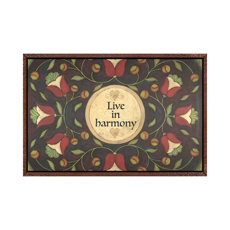 Live In Harmony by Teresa Kogut - Painting on Canvas, 45.72cm H x 66.04cm W x 3.81cm D, Classic Brown Wood Floater Framed