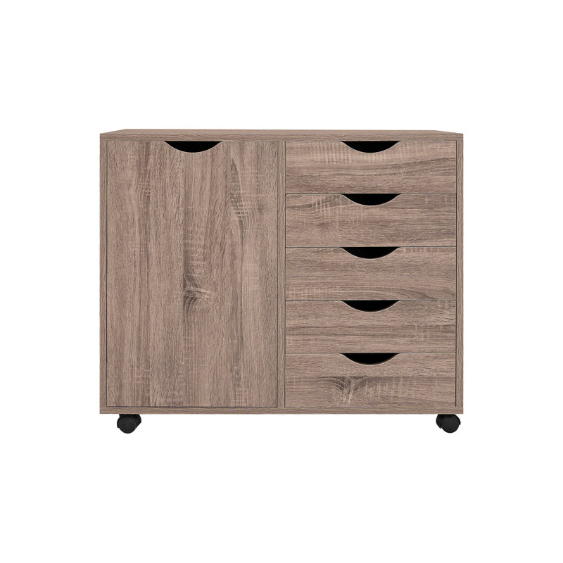 Coheman 24" Home Office Filing Cabinet with 2 Shelves, 5-Drawer Mobile Wood File Cabinet, Under Desk Rolling Storage for Documents, Clothes & Craft Supplies, Space-Saving Design
