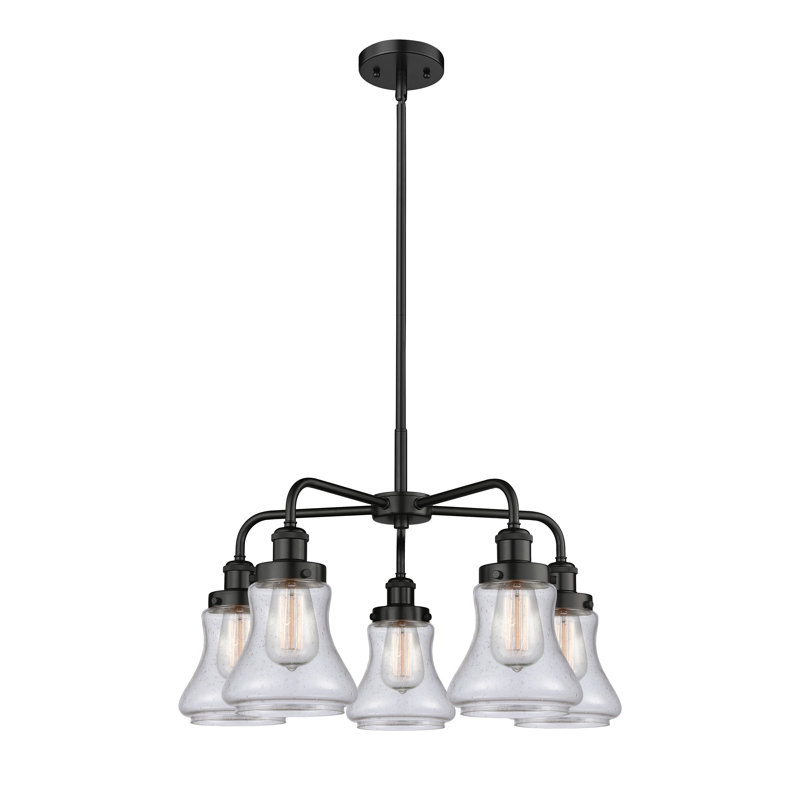 Lustre suspendu 5 lumières 24 po Bhanupriya, Bullé, Noir mat