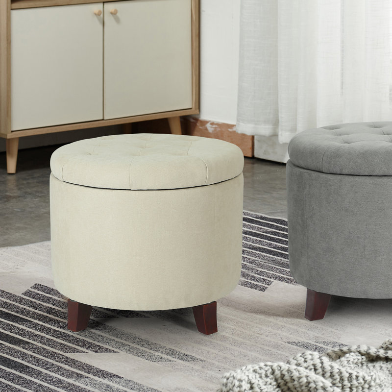 Vella Upholstered Ottoman, Beige Linen