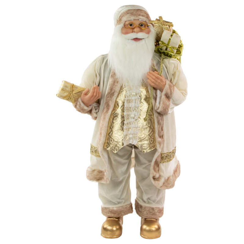 Figurine de Noël blanche et ivoire avec sac-cadeau, H 36 po x l 18 po x P 10 po