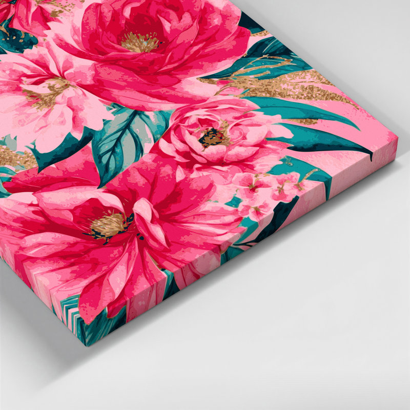 "Watercolor Floral" 23, art mural sur toile rose