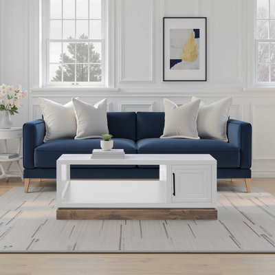 Table basse Nora de 48 pouces, aucun assemblage requis, denim bleu et finition whisky