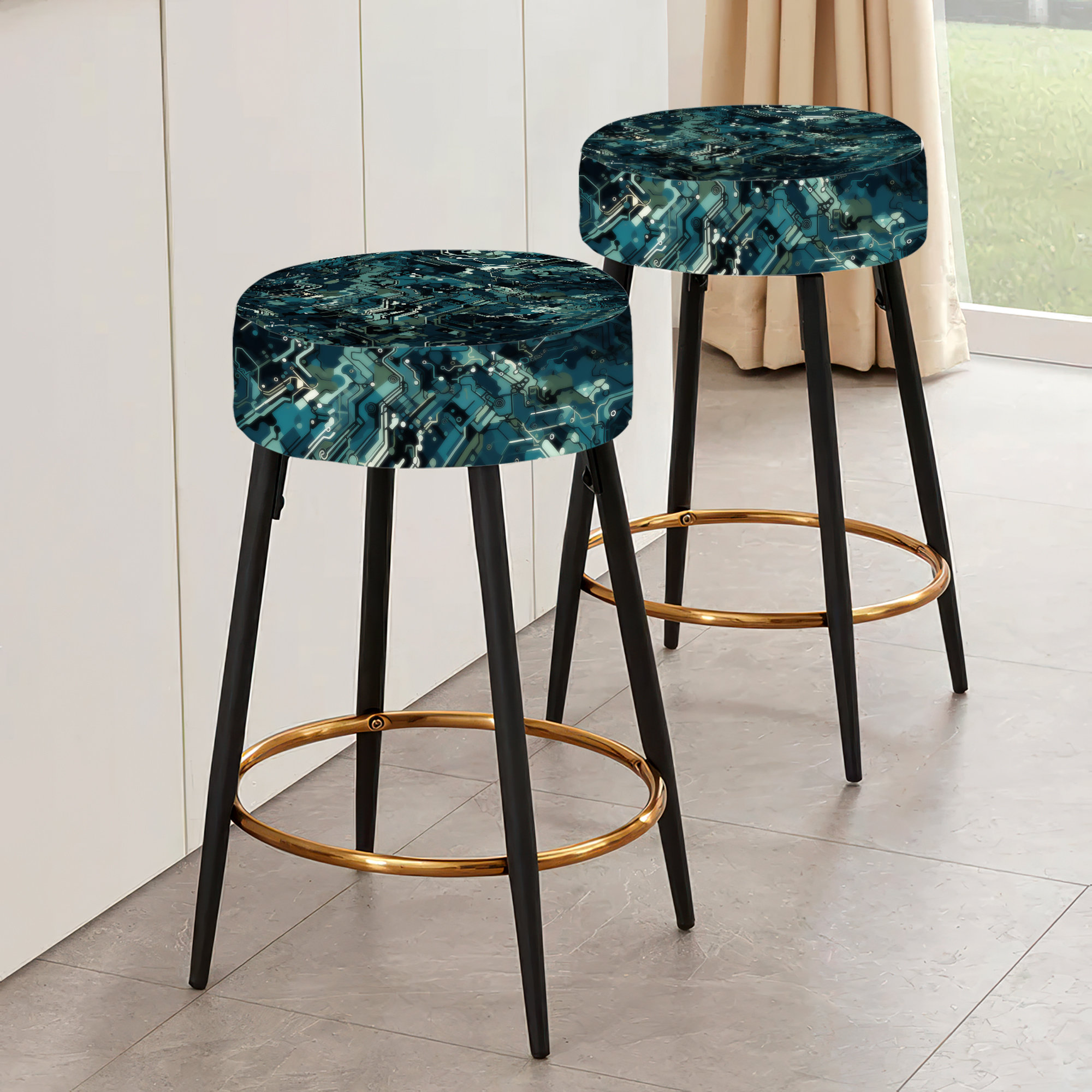 Design Art Cyber Camo Nexus - Abstract Bar Stools Set Of 2 | Wayfair