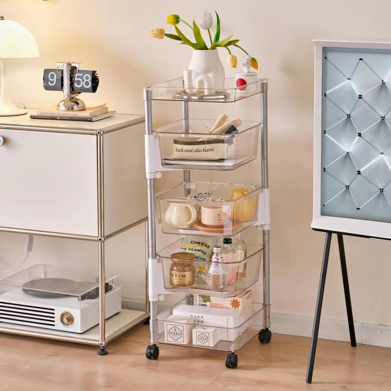 Five-Tier Clear and Silver Swivel Bin Storage Tower