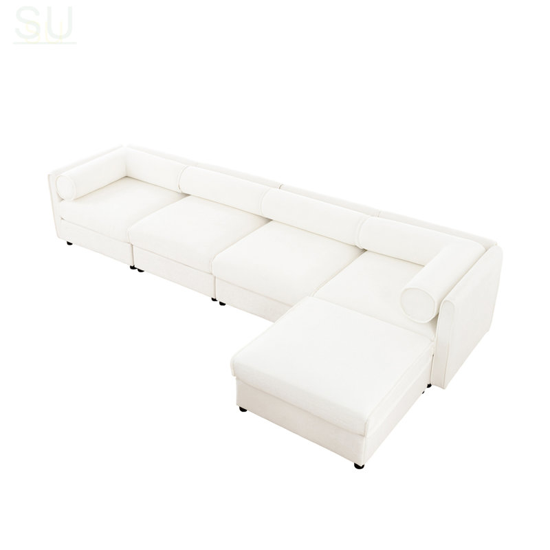 Canapé modulaire modulaire avec rangement, dossier cylindrique et accoudoirs, siège confortable profond, durable et de soutien pour le salon, canapé en L 4 places