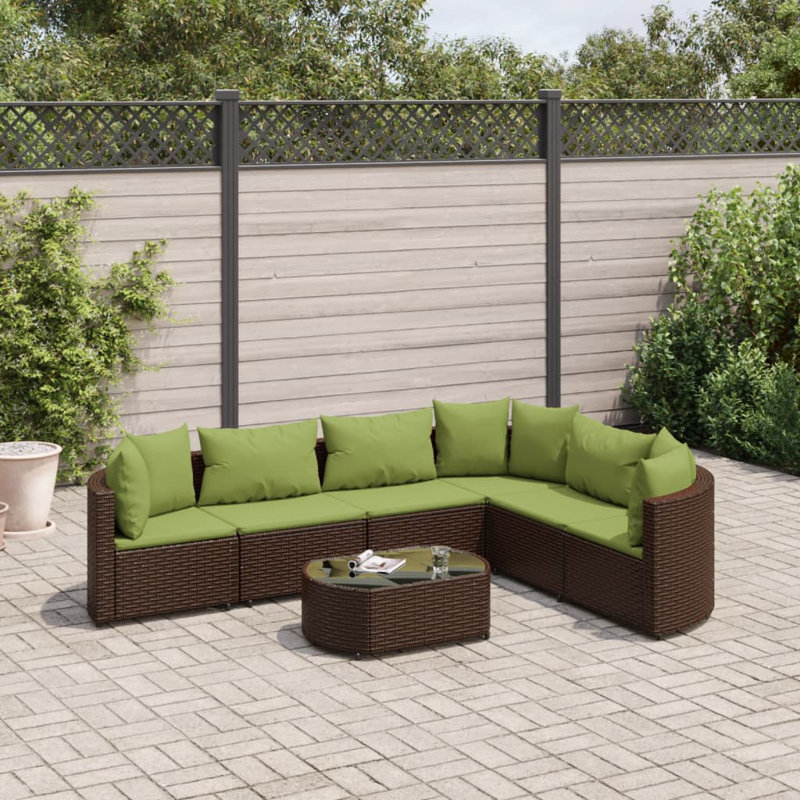 Latitude Run® Patio Sofa Set With Cushions Poly Rattan, Brown, 6, Green