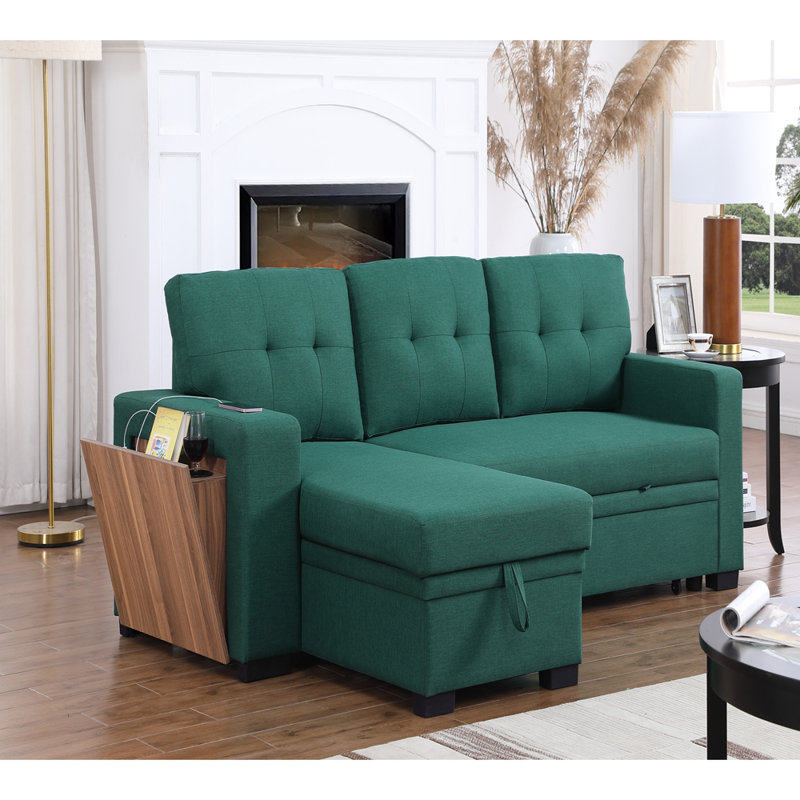 L - shaped Multi - functional Fabric Sofa with Storage, Green