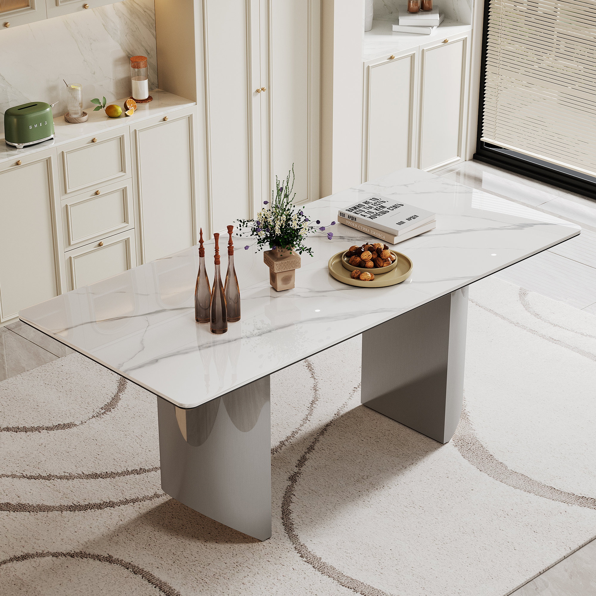 Ivy Bronx Modern Rectangular Sintered Stone Dining Table With Double ...