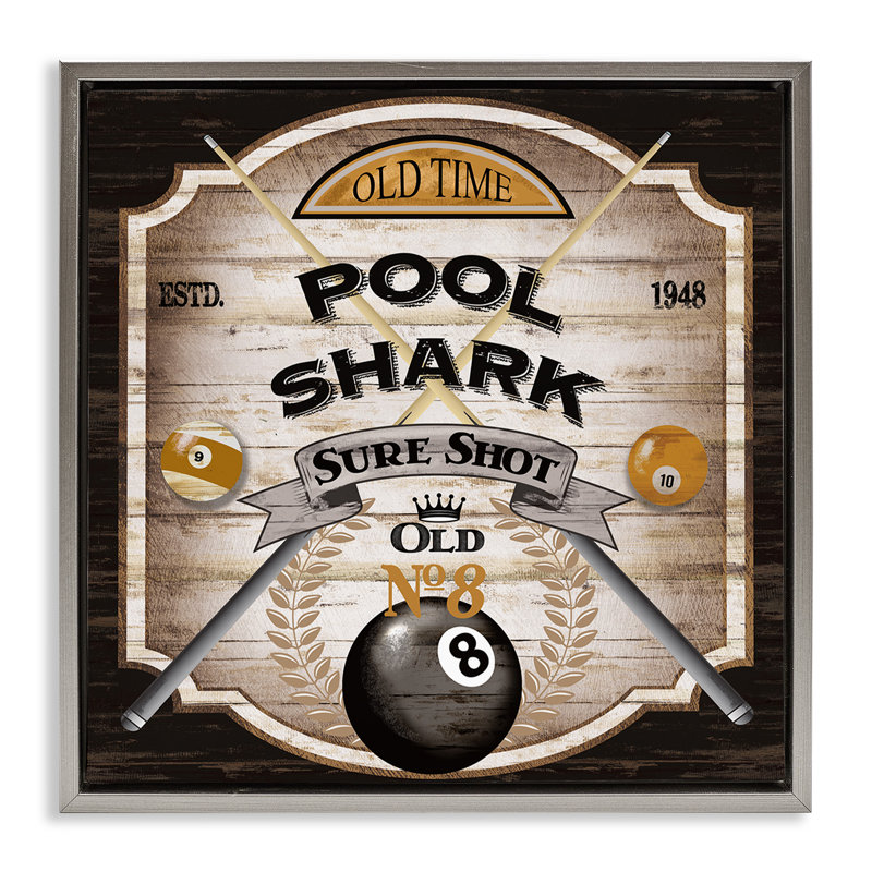 Rustic Pool Shark Framed Floater Canvas Wall Art, design by Conrad Knutsen, 25" H x 25" W, Luster Gray Floater Frame