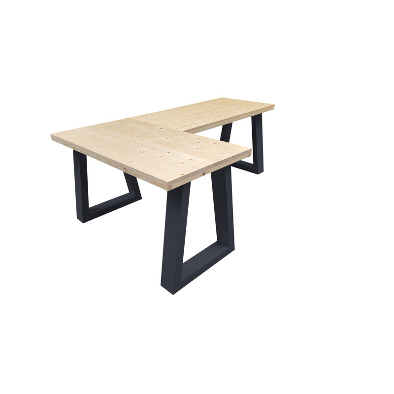 Adonay Solid Wood Writing Desk, Natural, Black, 75" H x 180" W x 70" D