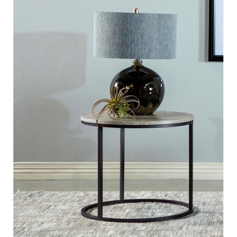 Table de bout ronde en faux marbre gris