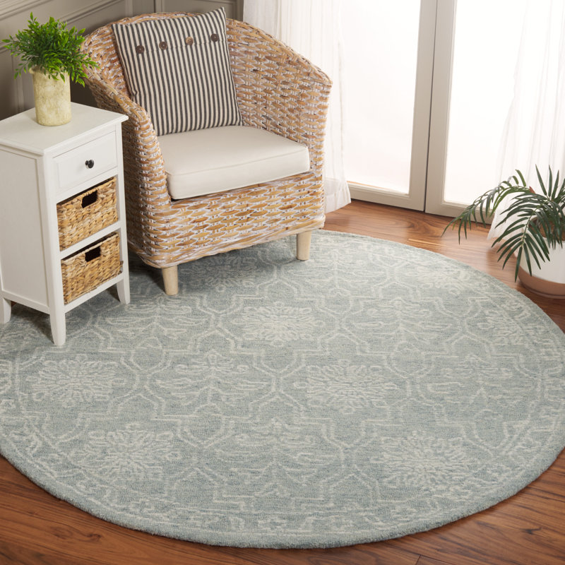 Tapis damassé en coton touffeté gris clair / ivoire Frachia, Rond 6 pi