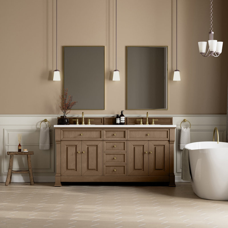Brookfield 71.75'' W Double Bathroom Vanity Base, Pecan