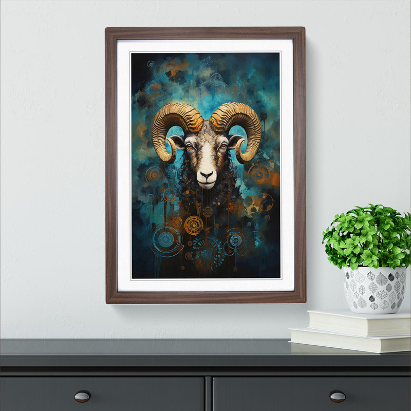 Aries Zodiac Modern Art - Framed Print, Walnut Framed, 34cm H x 25cm W