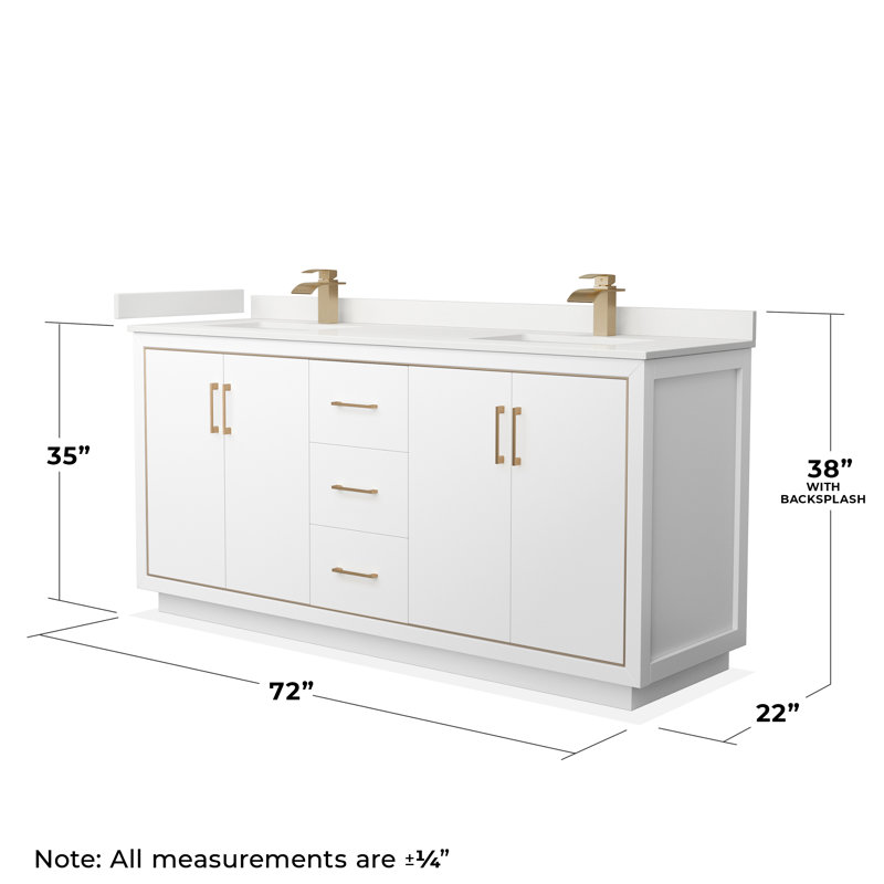72'' W Double Vanity, WDX13358, White, Satin Bronze